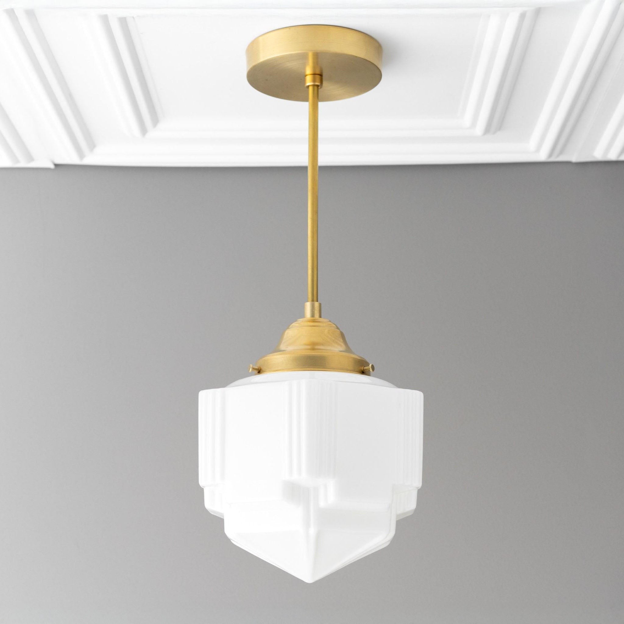 Geotower Glass Modern Pendant Light - Skyscraper Design - Brass or Black or Nickel Finish K1544