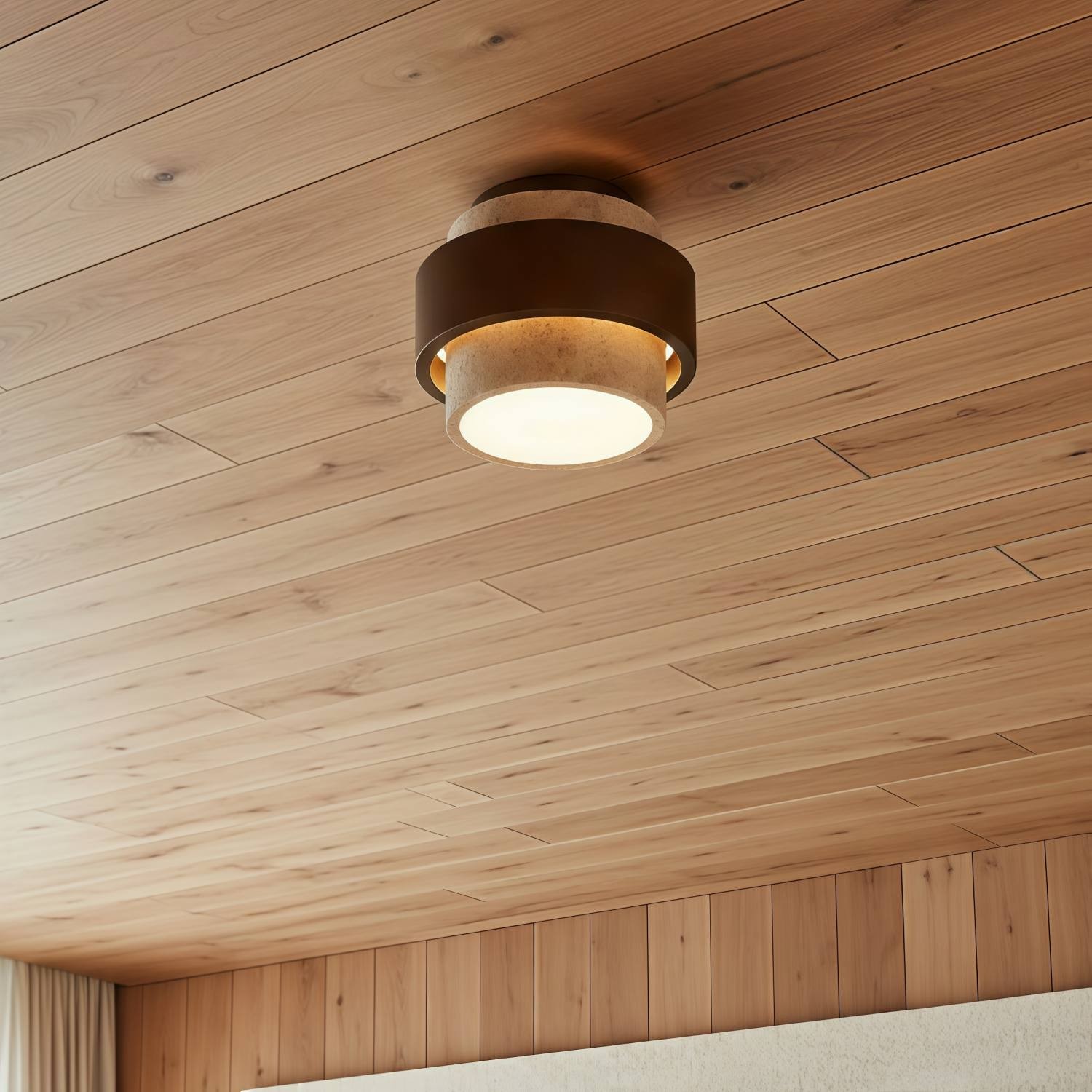 MokuStone Wabi Sabi Travertine Ceiling Lamp - Textured Stone Flush Mount Lighting for Home K2261