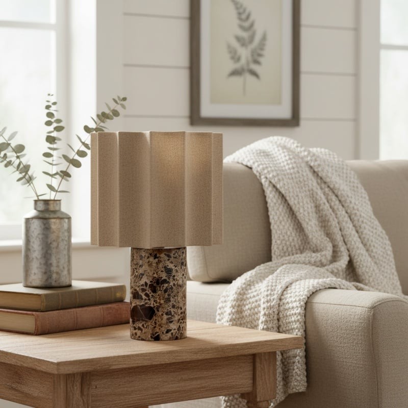 Cavilon Soft Ambient Table Lamp - Stylish Fan Shaped Shade with Marble Base K2053