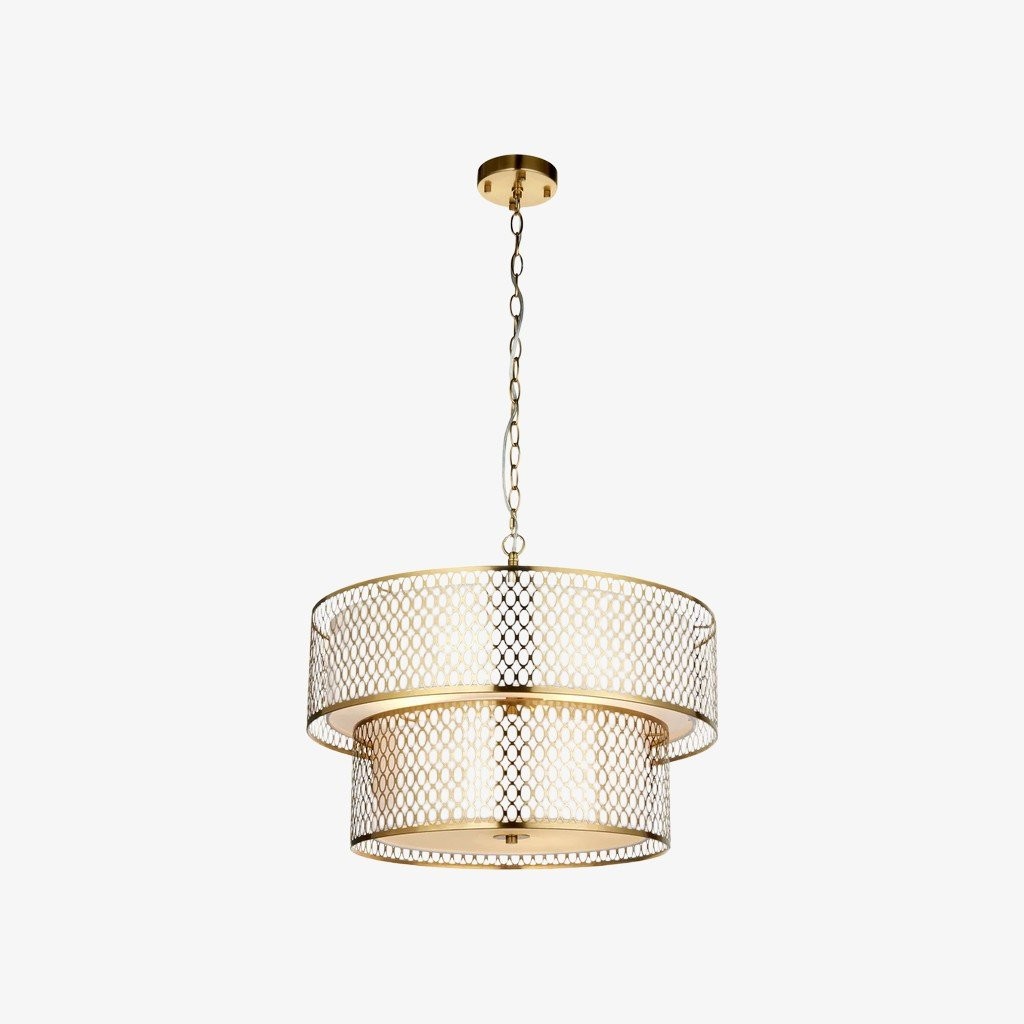 Liorin Geometric Pendant Lamp - Modern Fretwork Metal and Fabric Shade Pendant for Interiors K1873