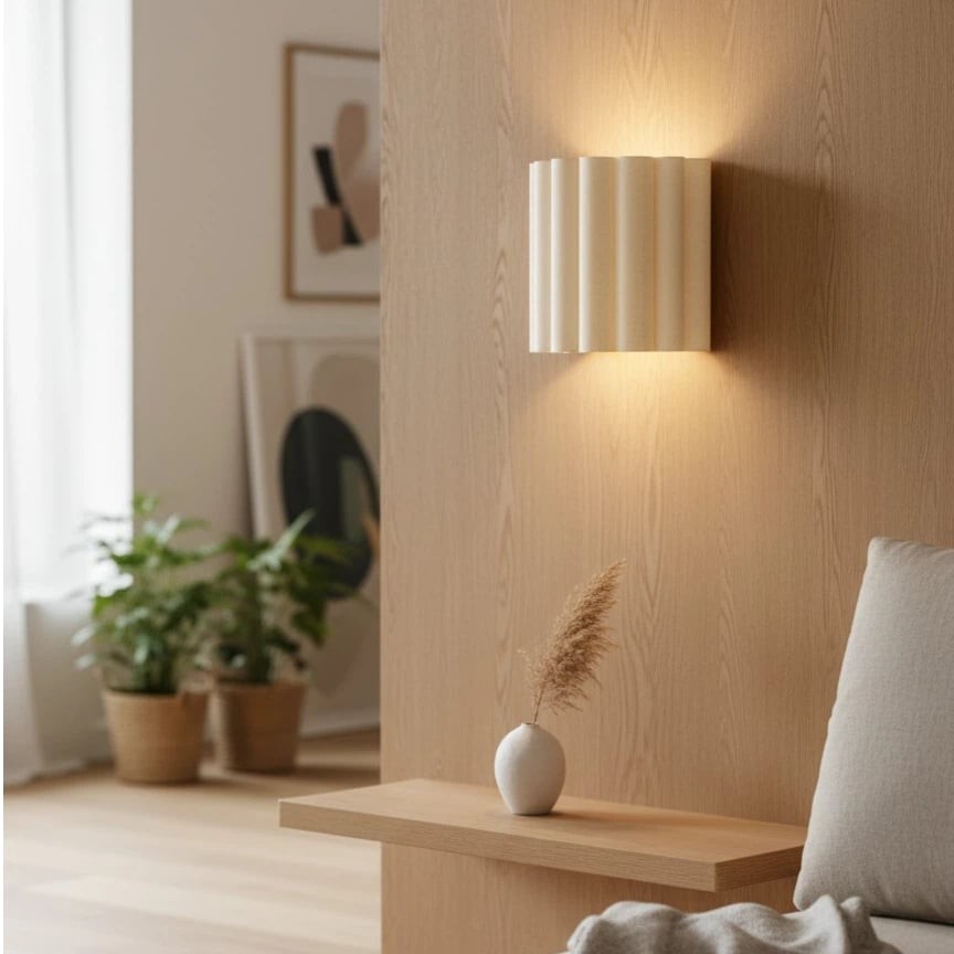Velura Linen Fold Wall Sconce - Fabric Soft Pleated Design Ambient Lighting for Bedroom or Hallway K1761