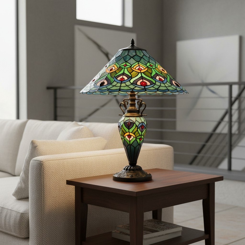 TF Oldbury Desk Lamp - Handcrafted Stained Glass Lamp for Bedroom Reading K1951