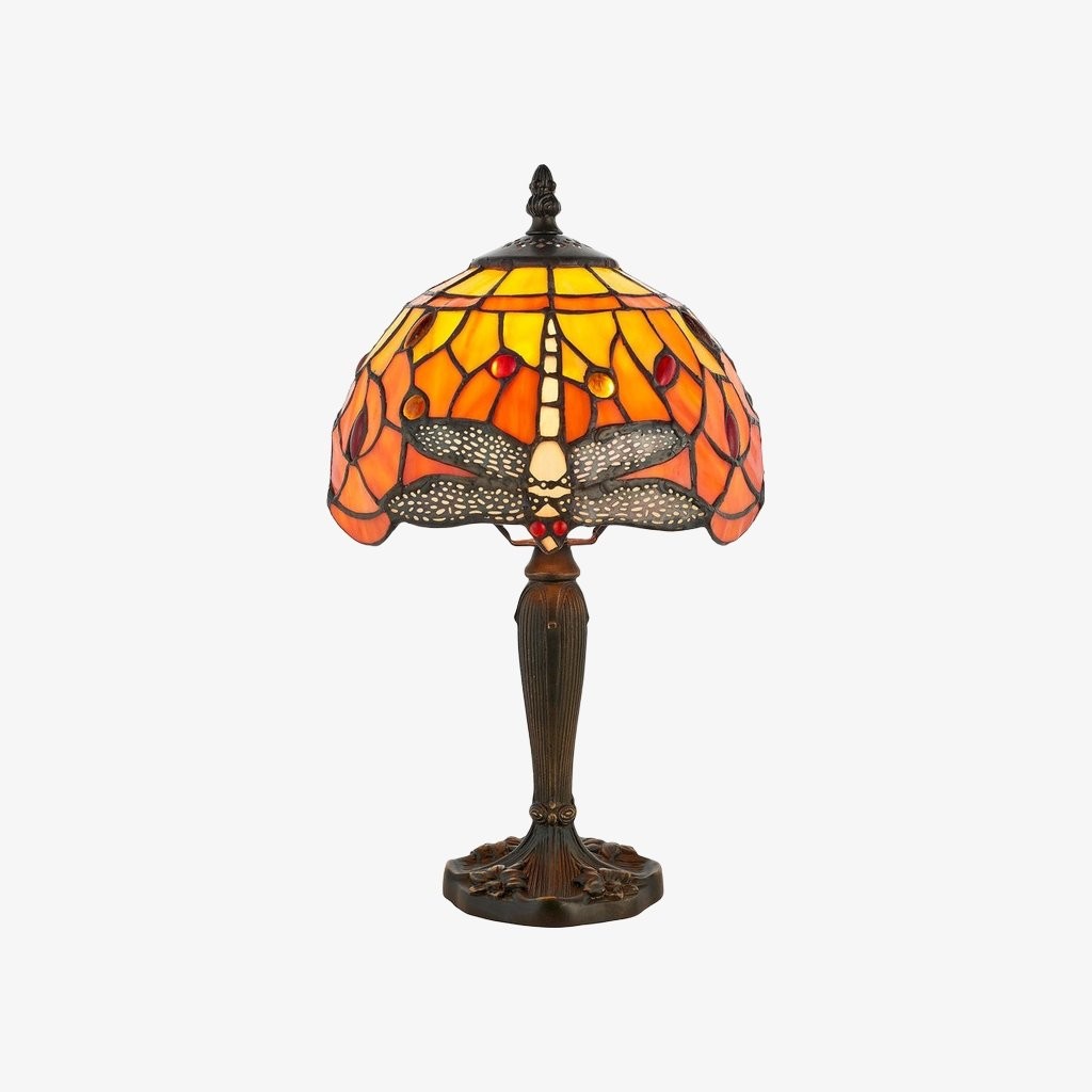 TF Dragonfly Hand-Cut Table Lamp - Vintage Stained Glass for Bedroom or Living Room K1932