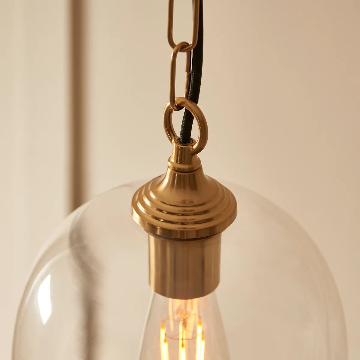 Brazara Glass Dome Pendant Light - Classic Metal Trim Design for Kitchen and Dining K1883