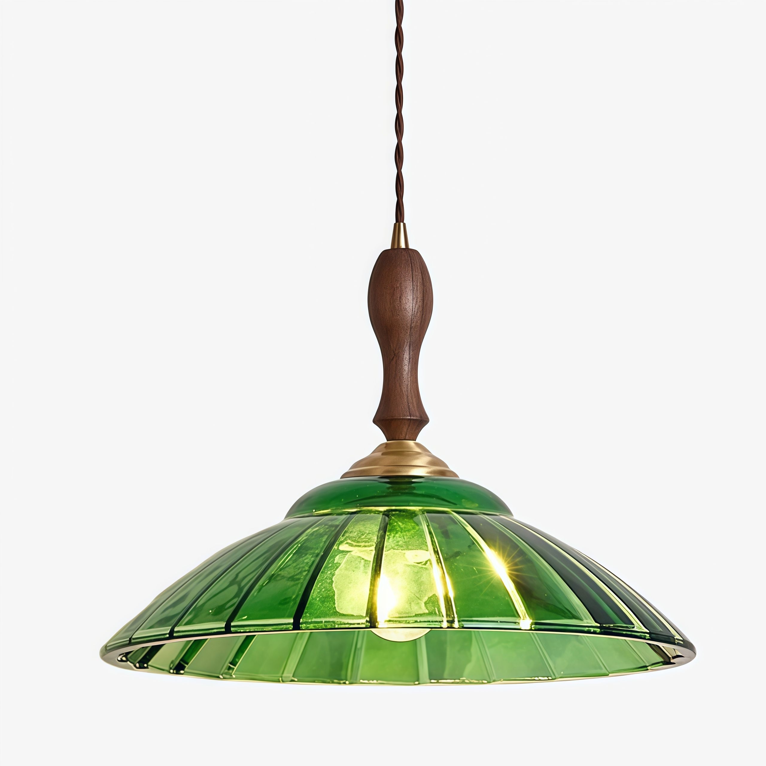 Elunaris Vintage Trumpet Shape Pendant Light with Green Glass Shade for Dining Room K2274