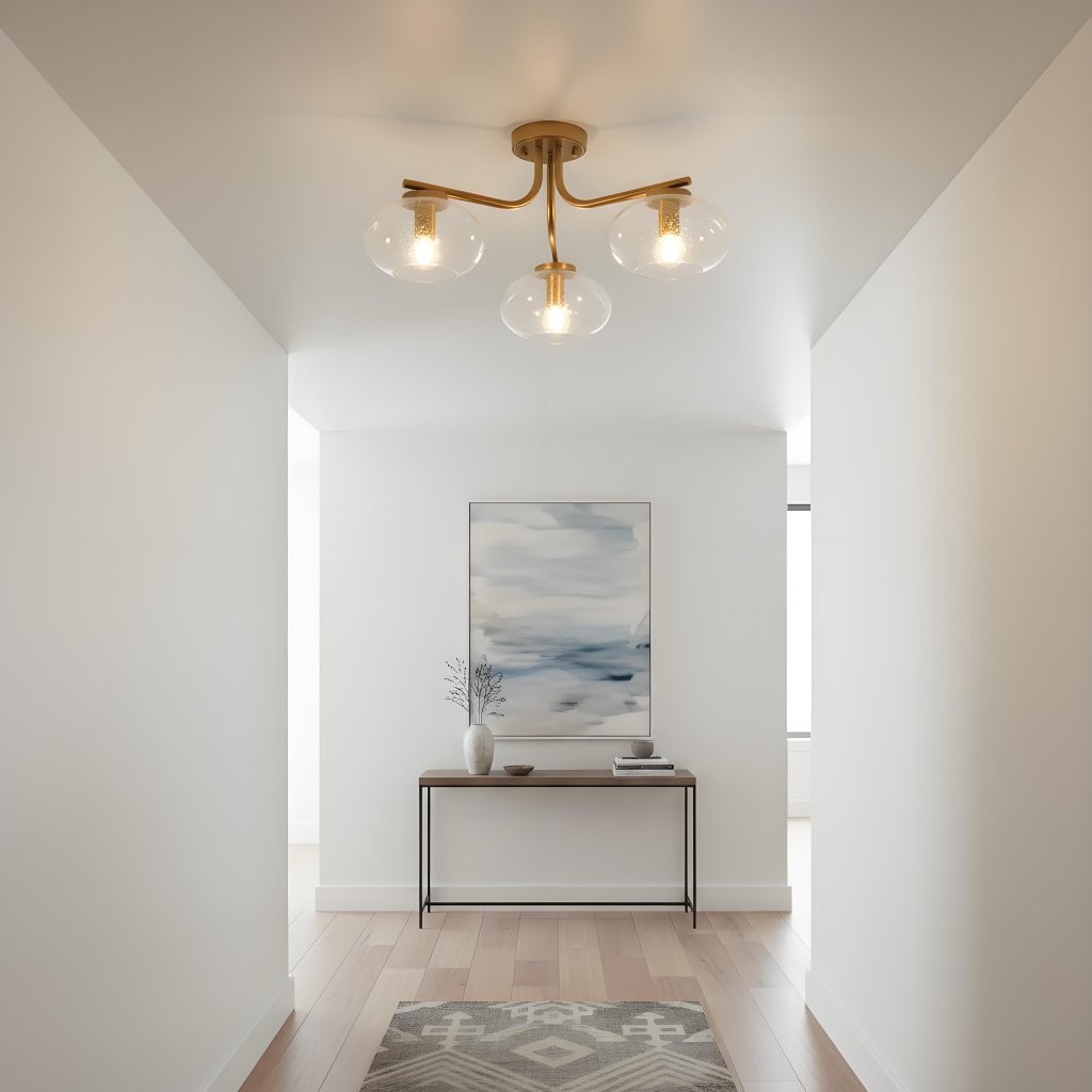 Bublaris Bubble-Glass Semi-Flush Ceiling Light - Curved Brass Arms for Living Room K1927
