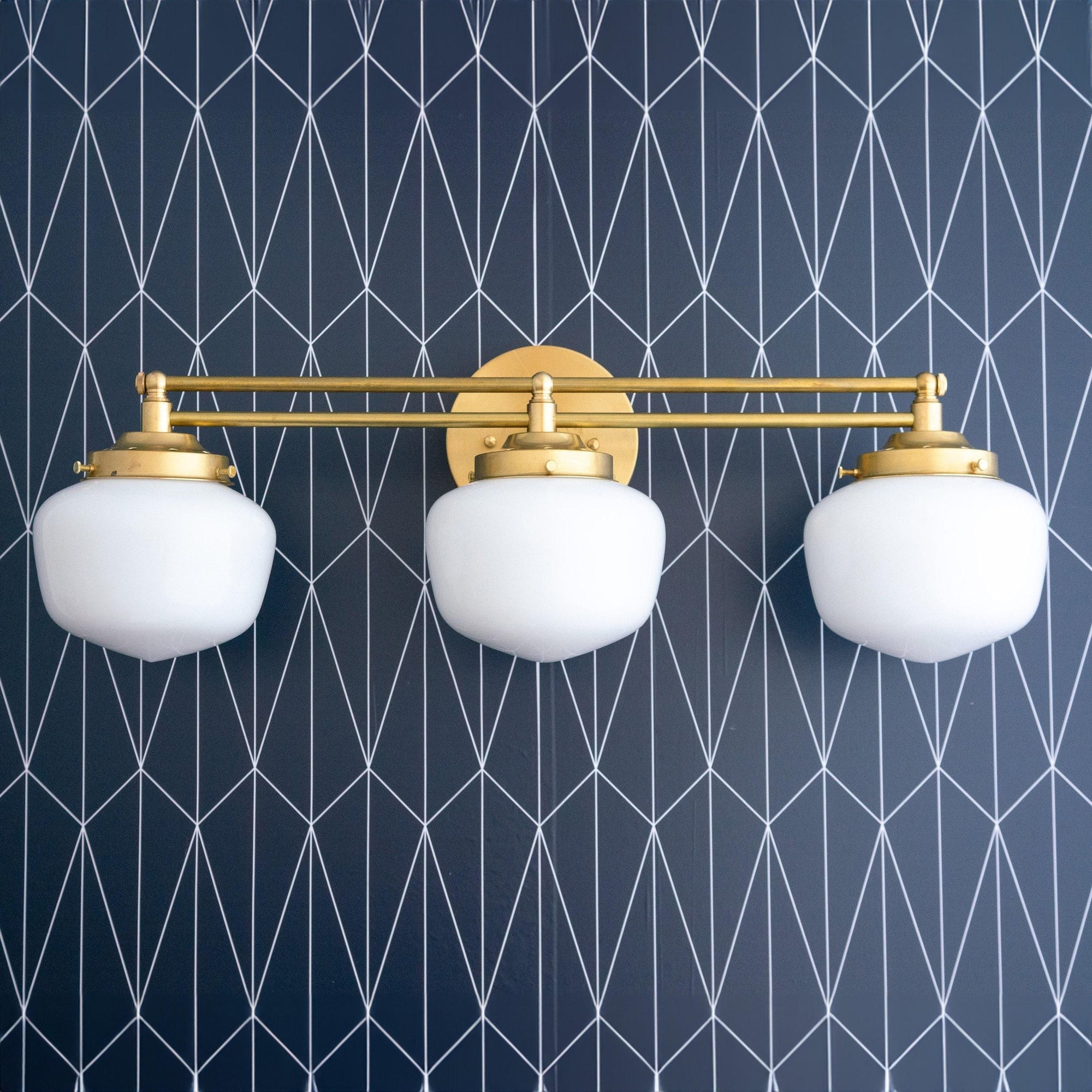 Opalume Glass Art Deco Vanity Light - Bathroom Wall Sconce with White Glass Shades K1431