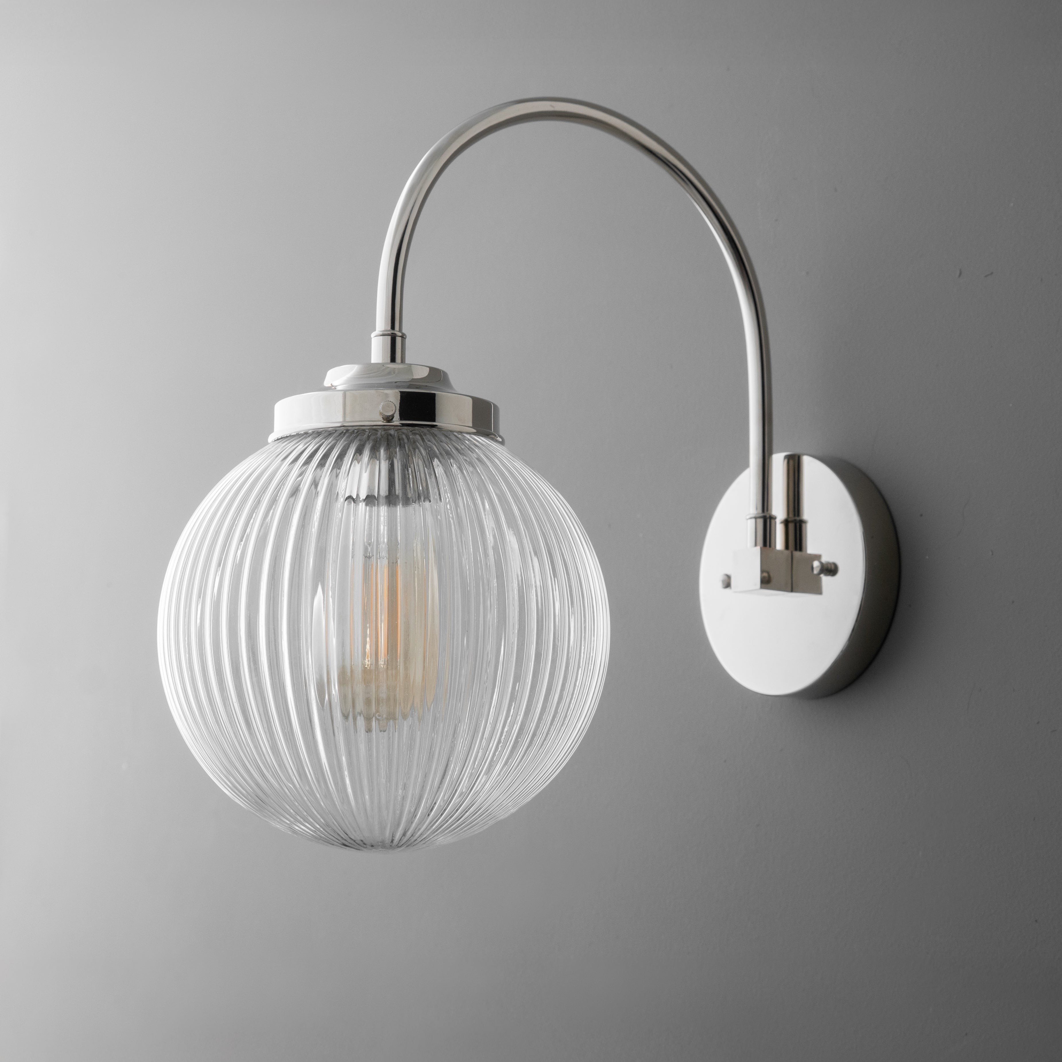 Glorica Glass Aged Brass Wall Sconce - Ribbed Glass Shade Industrial Style Lighting K1539