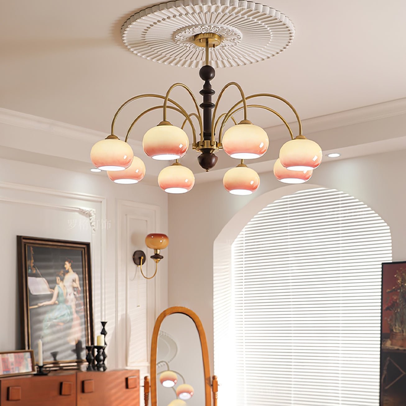 Vintage Bauhaus Persimmon Chandelier K632