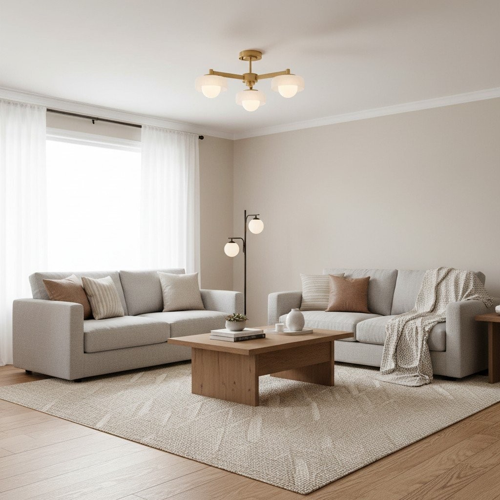 Zirvos Pendant with Frosted Opal Globes and Brushed Brass Frame for Living Room K1905