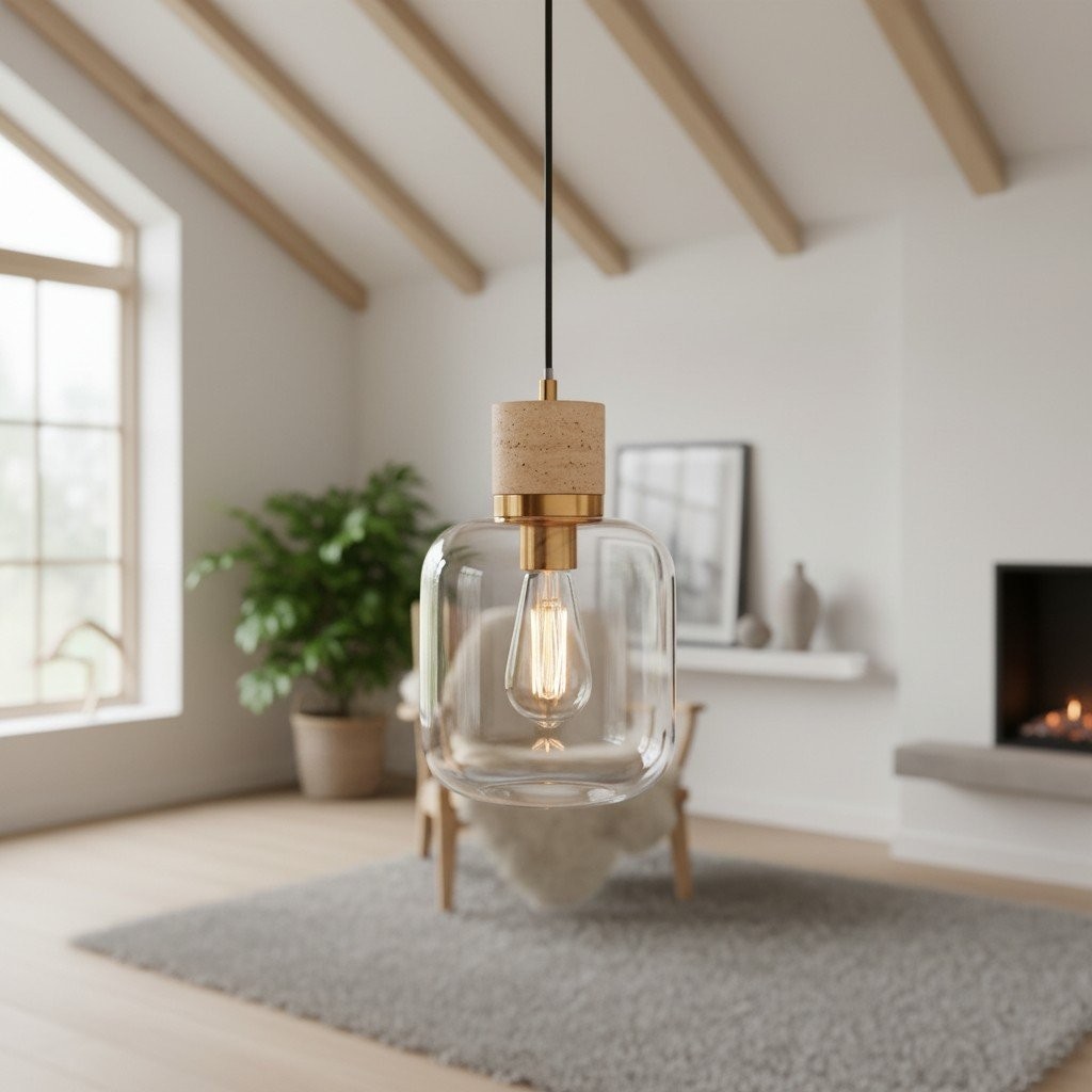 Korlisse Natural Stone and Glass Pendant Light - Stylish Lamp for Lounge or Living Room K1897
