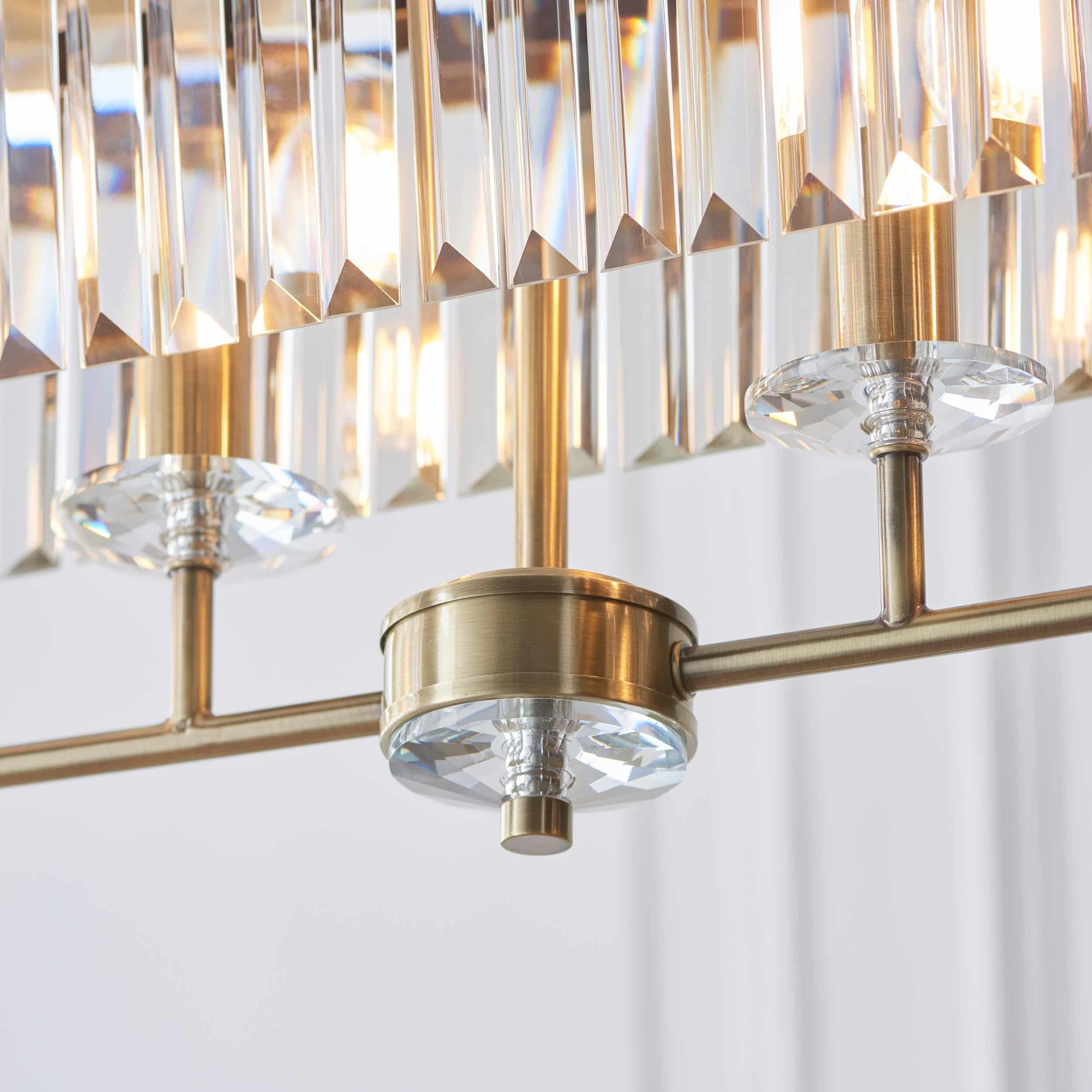 Beveline 4-Light Linear Ceiling Pendant With Cut Faceted Glass - Sleek Metal Frame For Dining K1825