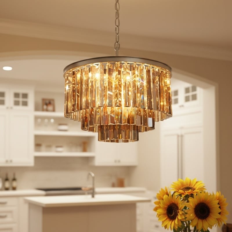 Aurevon Crystal Prism Metal Frame Modern Ceiling Chandelier for Home and Hotel K2071