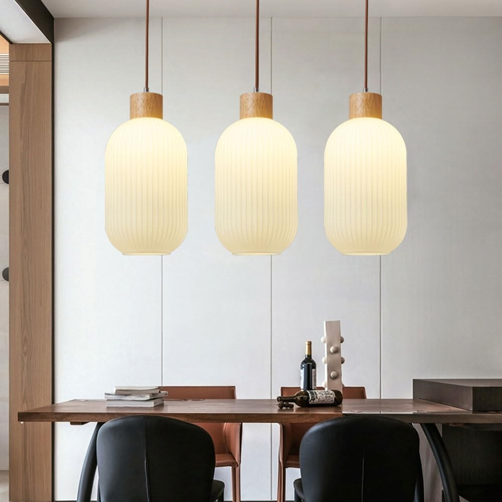 Nordic White Lantern-Like Glass Pendant Lamp K546