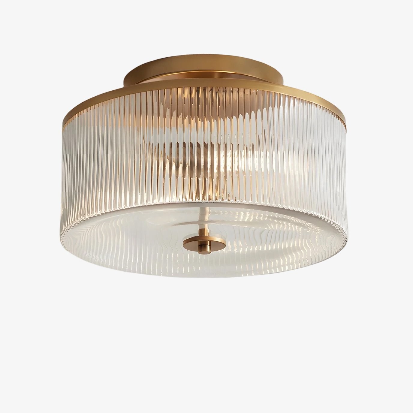Drum Glass Ceiling Lamp - Modern Ribbed Glass Ceiling Light for Living Room K1601