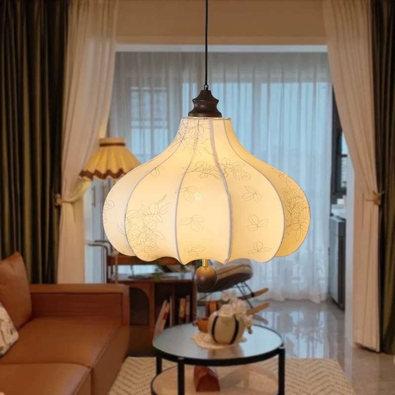 French Antique Chestnut Fabric Pendant Light K206