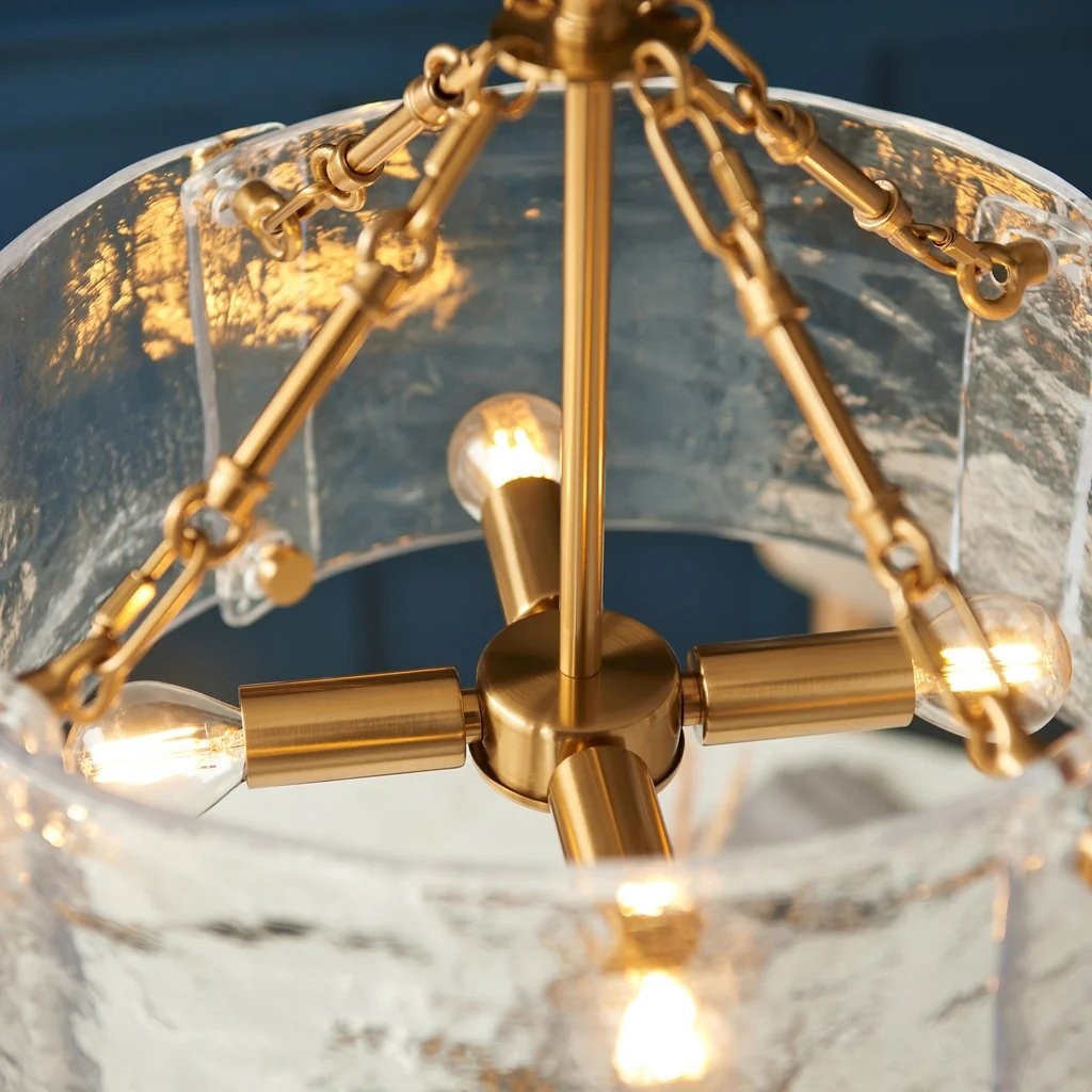 Panellux Decorative Pendant - Handcrafted Curved Glass Panels Brushed Brass Finish for Foyer K1926