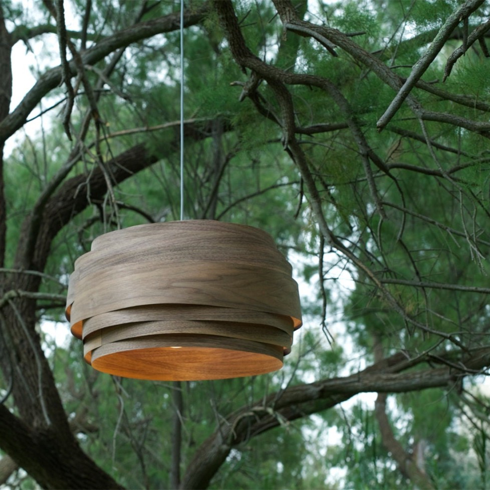 Rustic Wood Drum Veneer Pendant Light K197