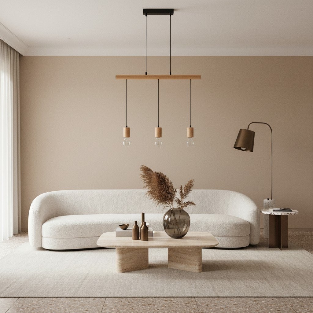 Virell Adjustable Linear Pendant Light - 3‑Bulb Wooden and Metal Design K1837