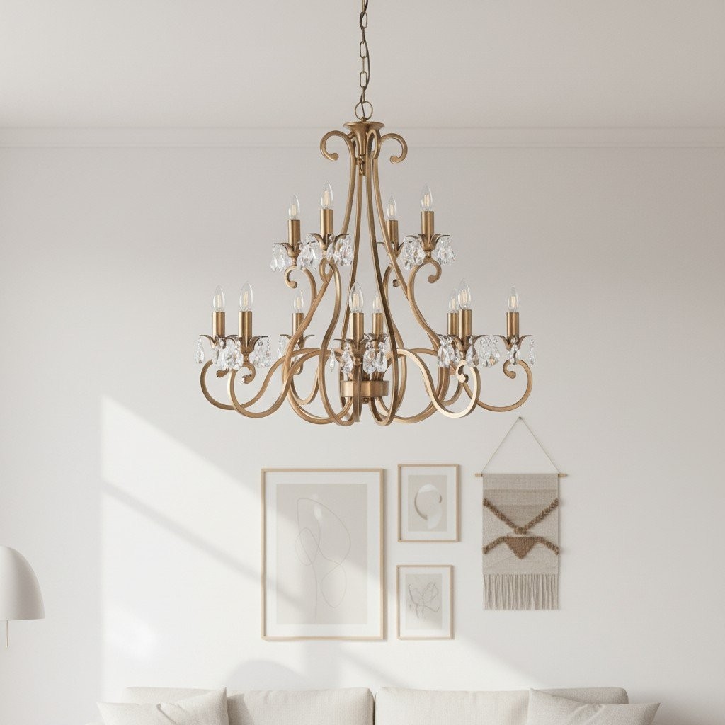 Talonis Crystal Chandelier - Traditional Candle-Style Brass and Nickel for Living Room and Dining Room K1930