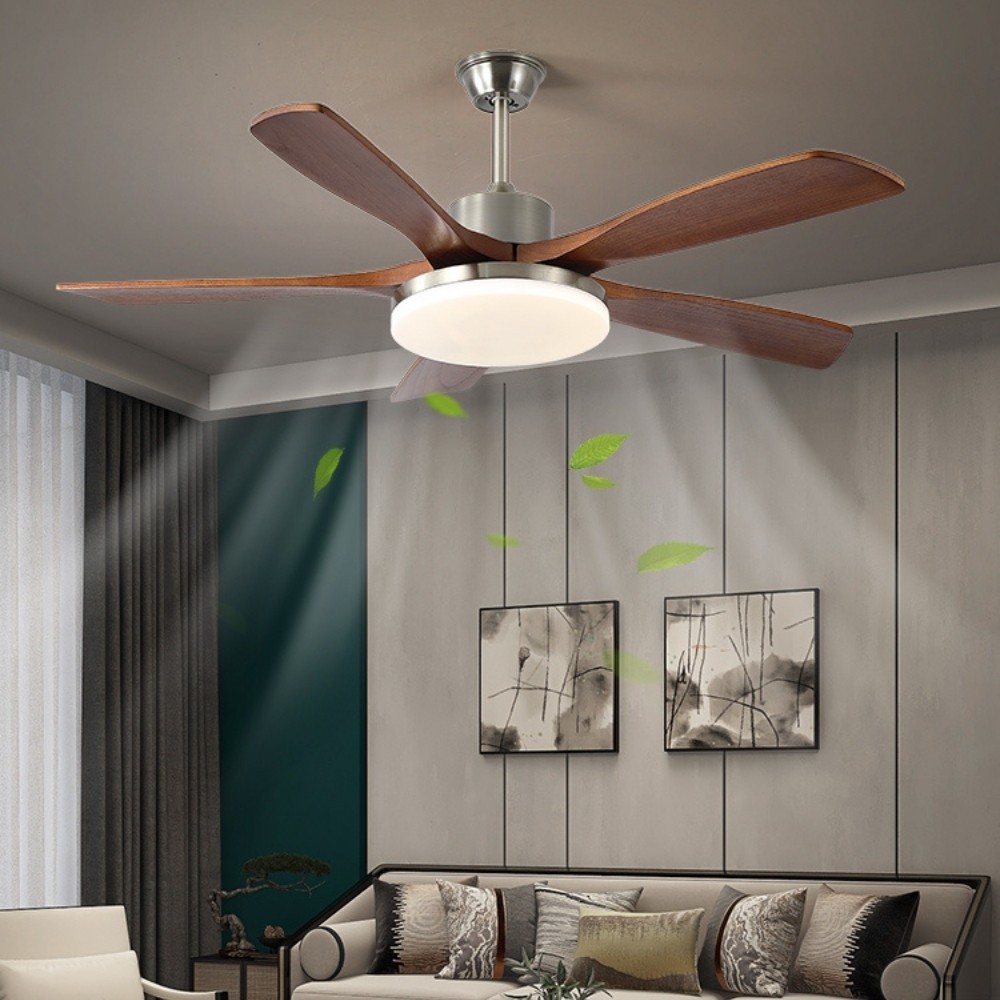 Retro Wooden Blades Ceiling Fan Light With Walnut Color Blades K1115
