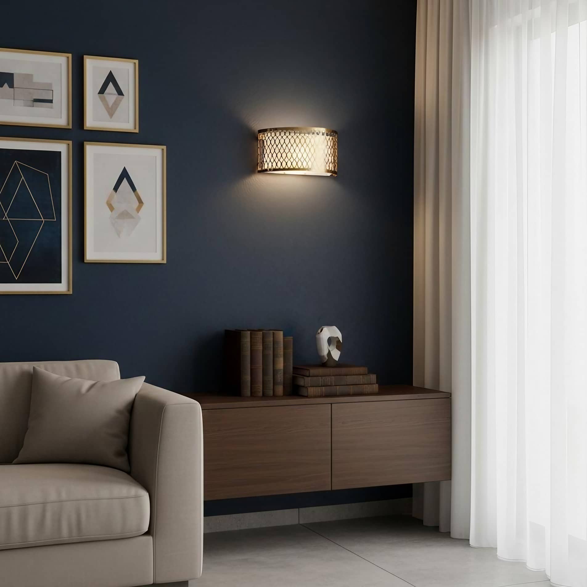 Liorin Fretwork Wall Light - Modern Curved Metal and Fabric Shade Sconce K1965