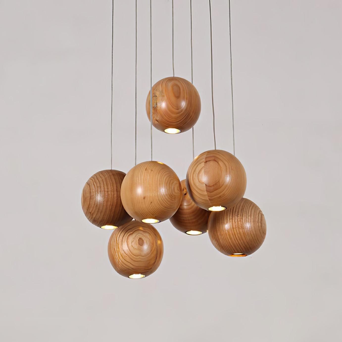 Wooden Orb Sphere Cluster Pendant Light K886