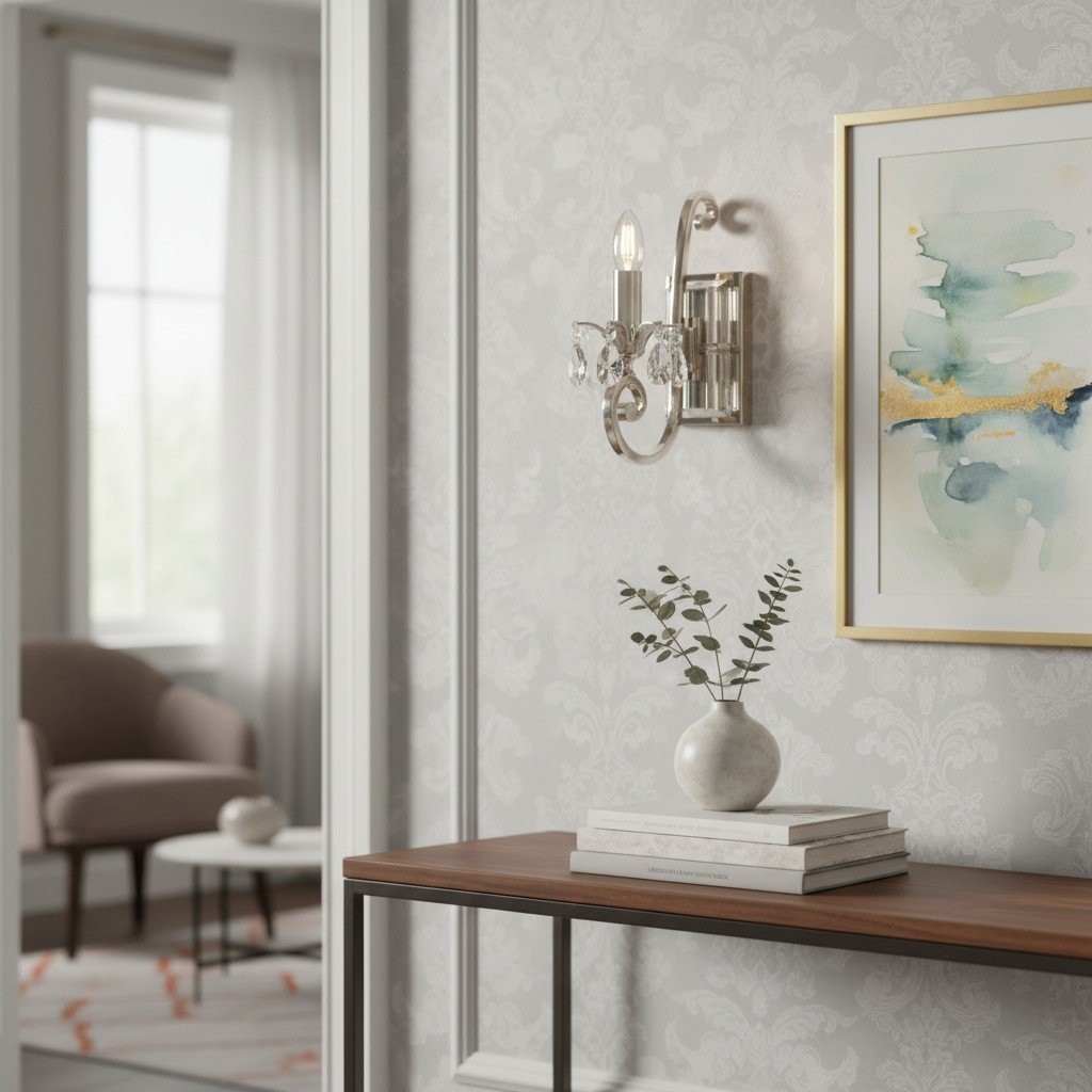 Talonis Crystal Accent Wall Light - Curved Chrome Arm Design for Living and Hallway Spaces K1953