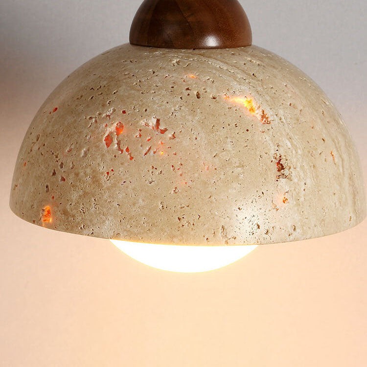 Japanese Minimalist Round Yellow Travertine Shade 1-Light Semi-Flush Mount Ceiling Light K844
