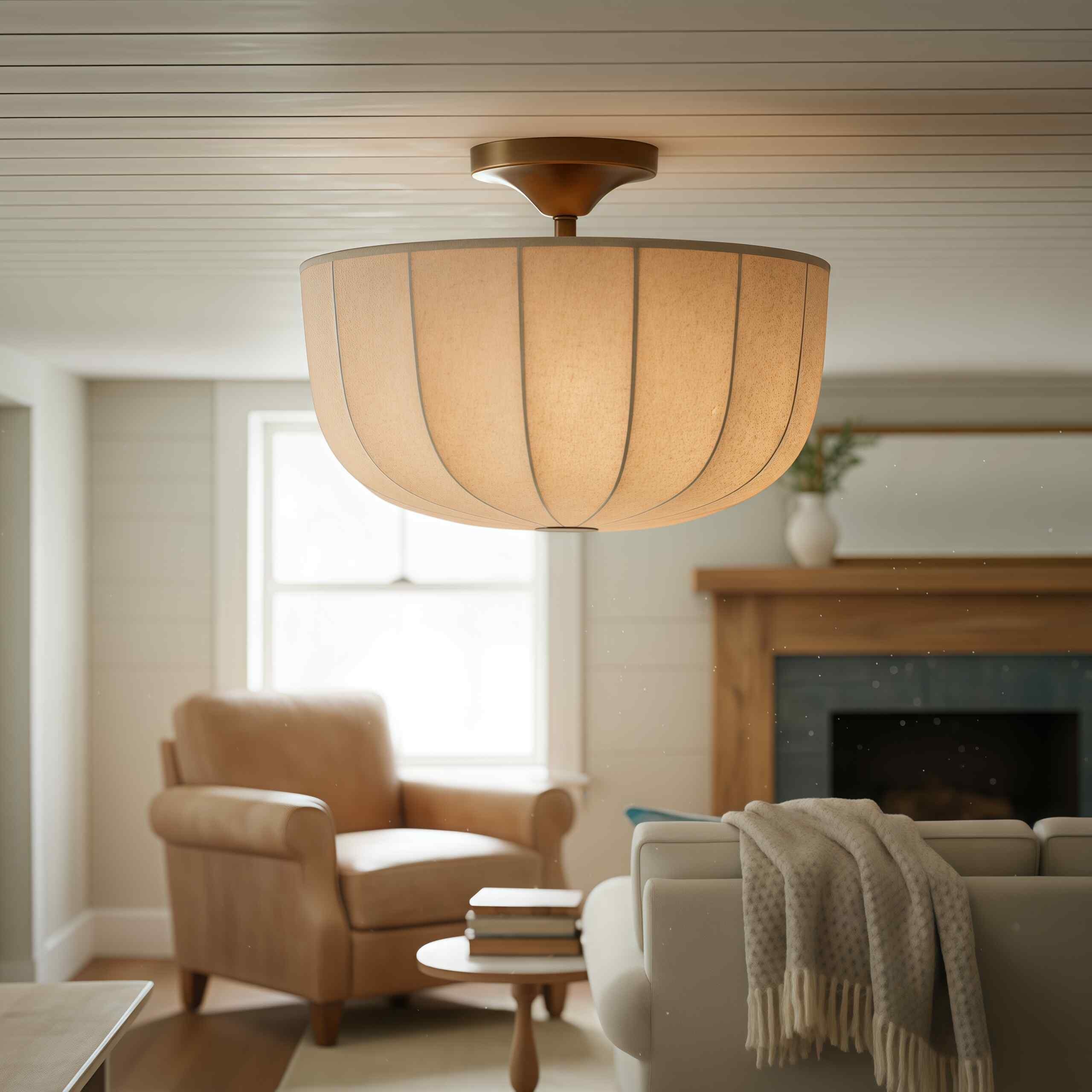 Loomis Linen Flush Mount Ceiling Light - Modern Fabric Shade for Living Room K2057