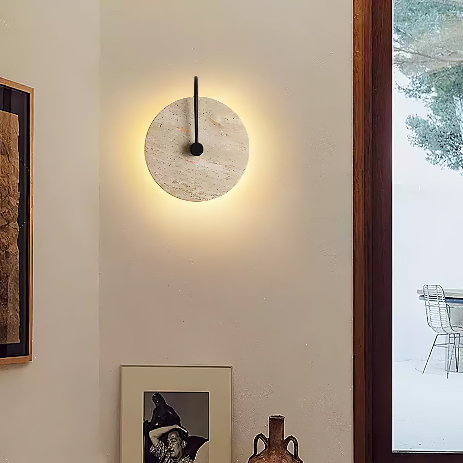 Simple Clock-Shaped Travertine Wall Lamp K652