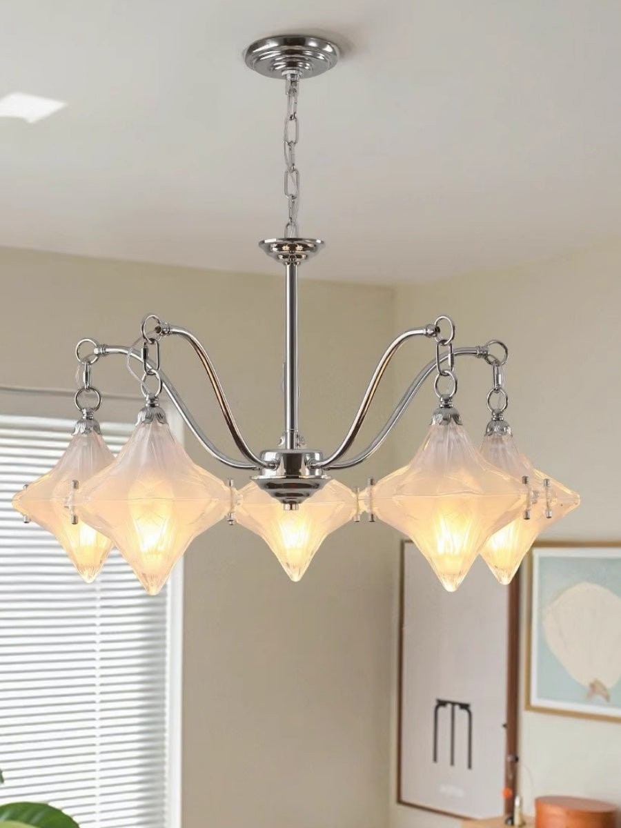 Art Deco Astris Star Chandelier - Frosted Glass Deco Fixture for Dining Room K1564