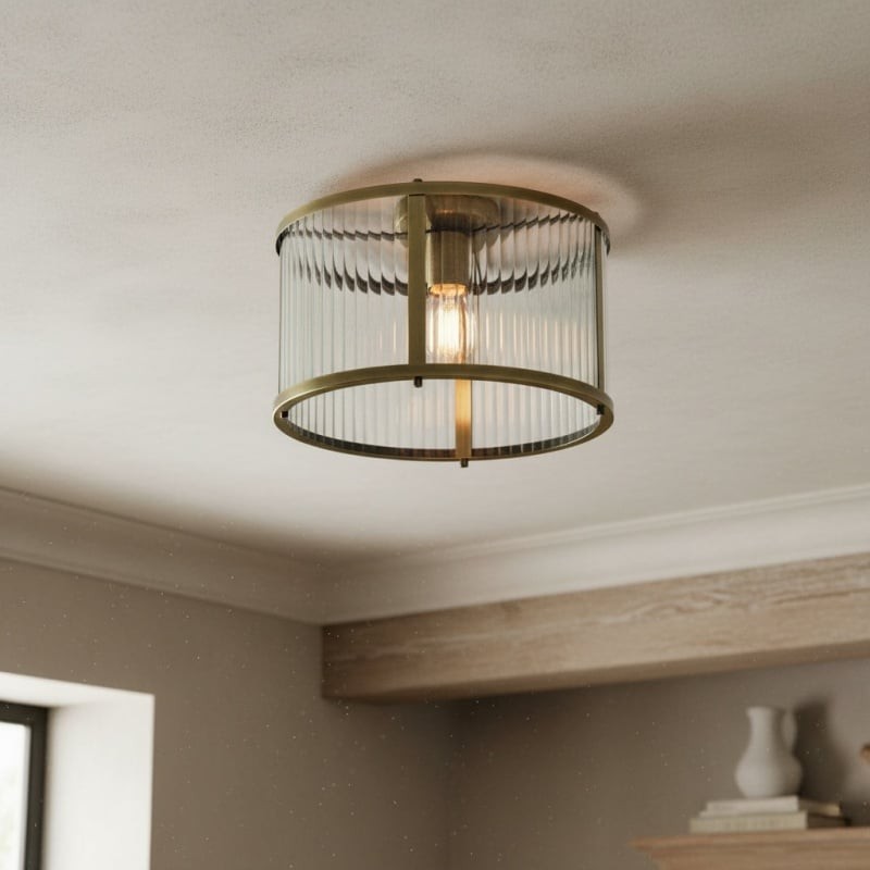RibGlow Ribbed Glass Flush Ceiling Light - Classic Flush Mount Ceiling Lamp K1779
