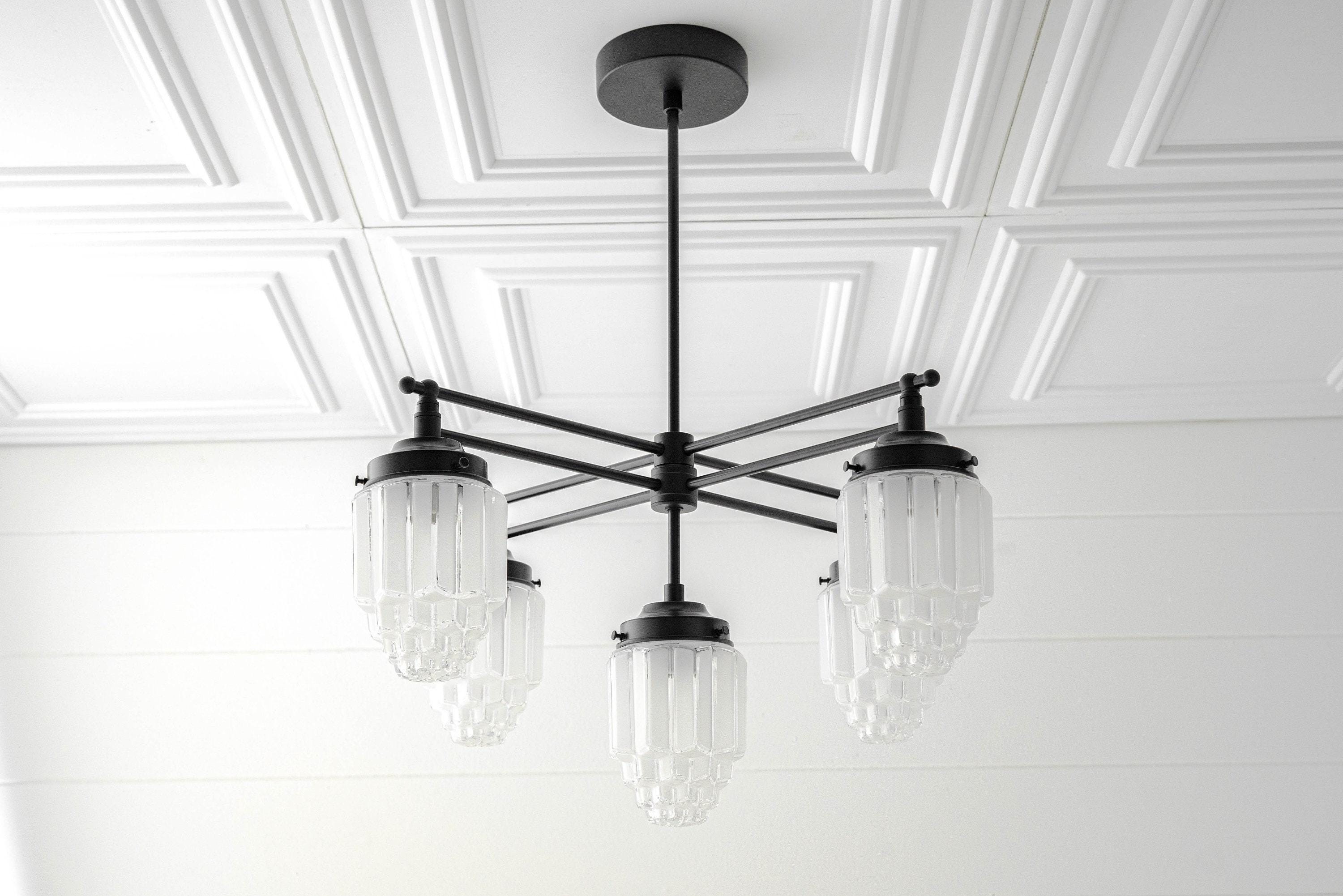 Tierlux Glass Chandelier – Vintage Brass Globe Lighting Fixture K1492
