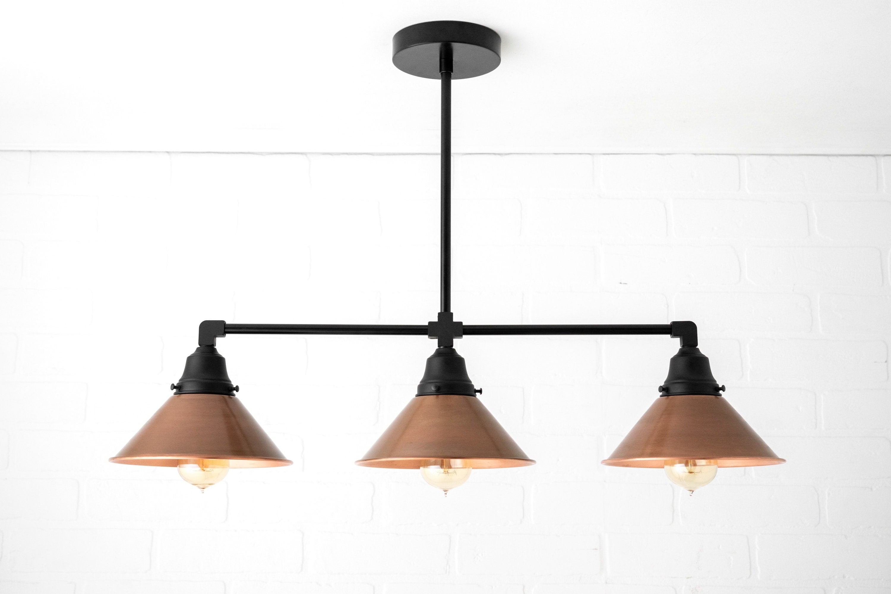 Conique Metal Hand-Aged Copper Chandelier - 3 Light Industrial Pendant - Island Lighting K1478