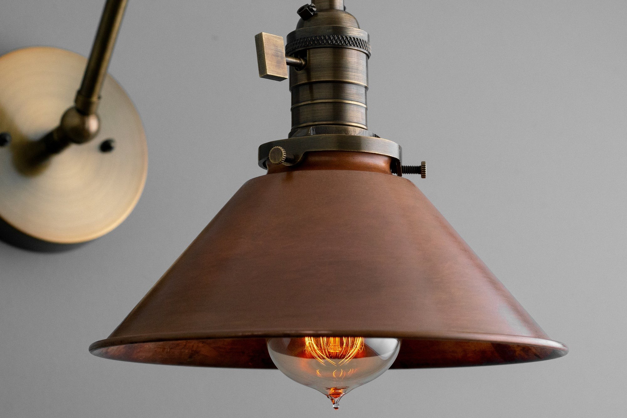 Conique Metal Industrial Wall Sconce with Adjustable Arm - Vintage Copper Cone Shade for Task Lighting K1547