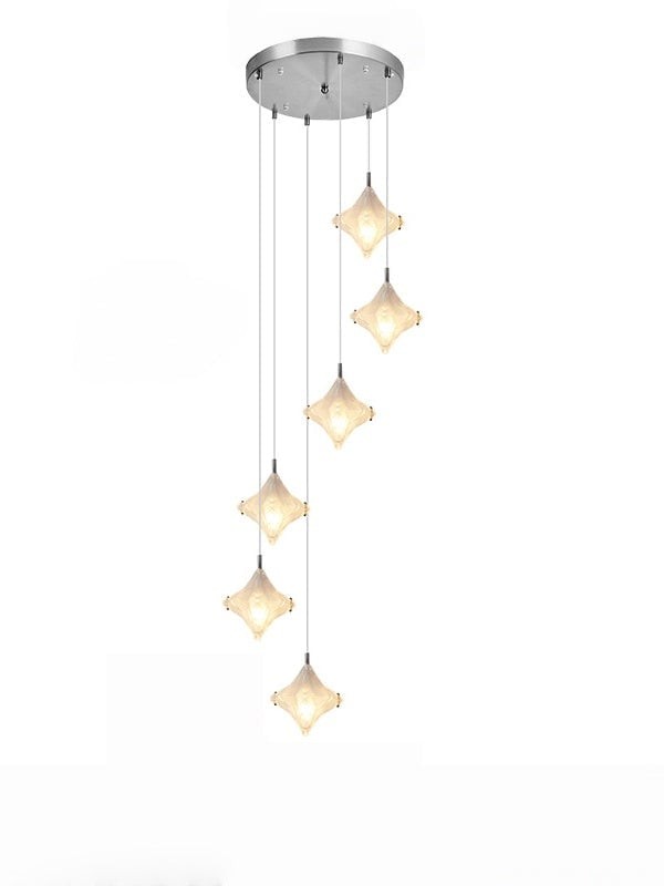 Art Deco Star Staircase Pendant Light - Frosted Glass Hanging Fixture - Astris Altair K1563