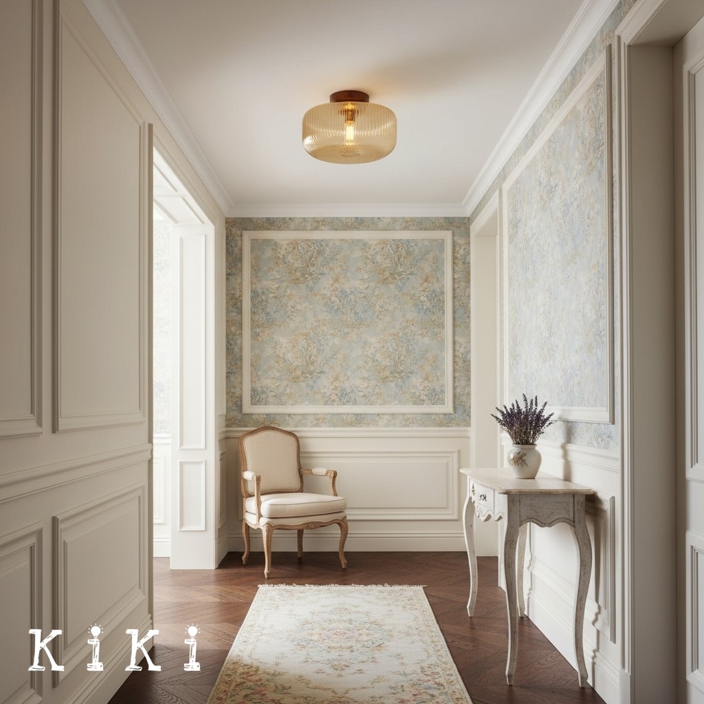Amberflow Vintage Ribbed Glass Ceiling Light - Amber Glass Flush Mount Fixture for Hallway K2248
