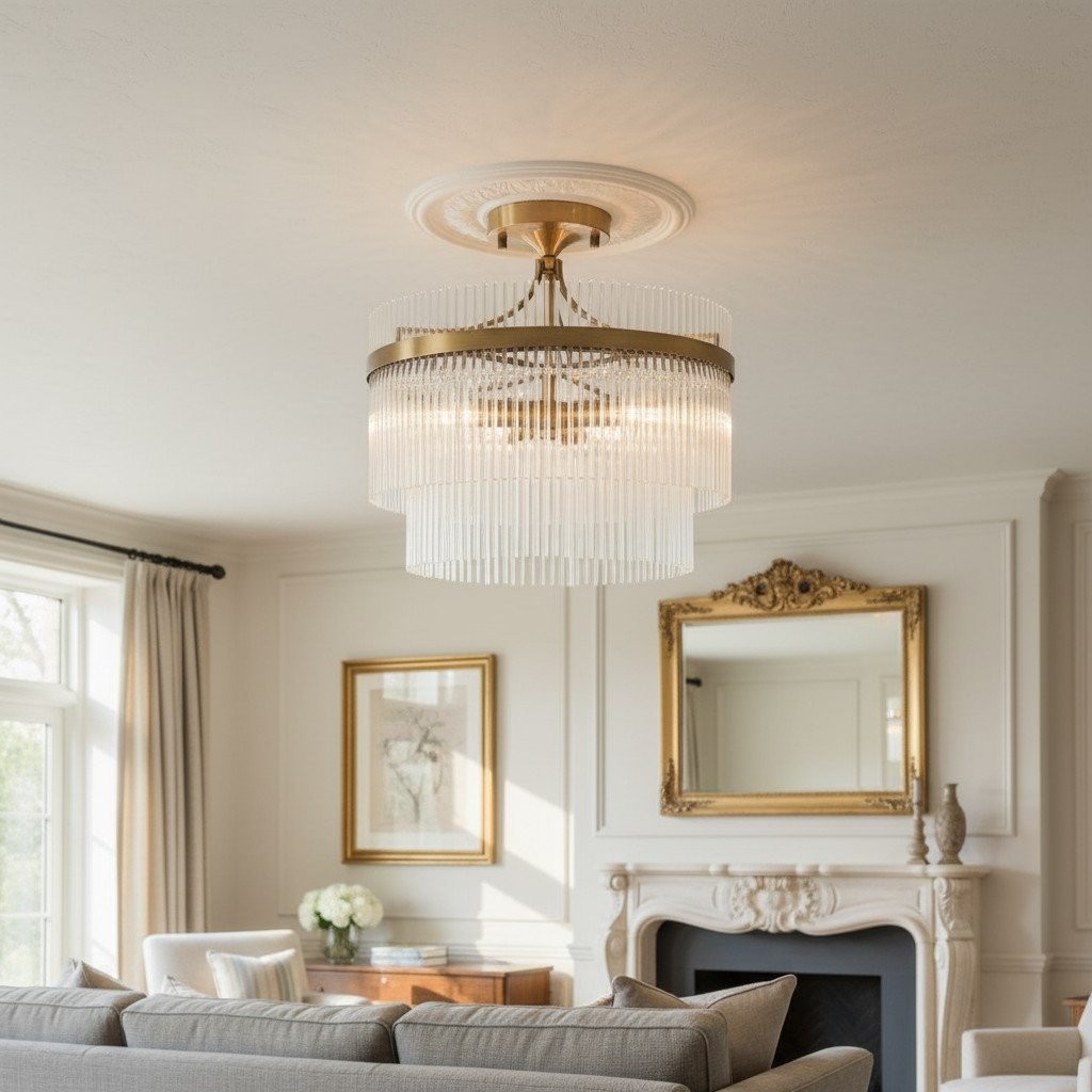 RibGlow Antique Brass 3-Light Ceiling Light with Clear Glass - Hallway or Bedroom K1947