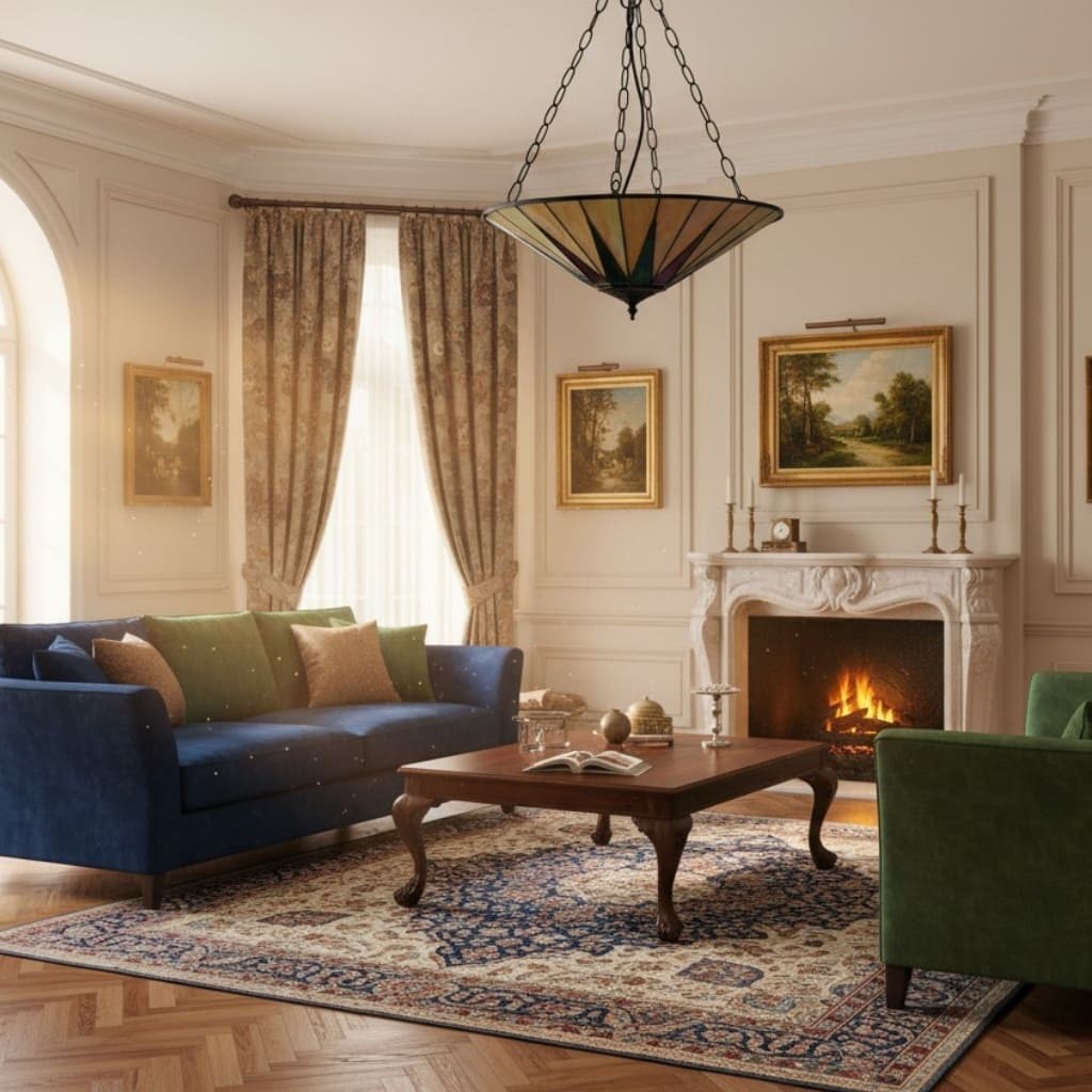 TF Dark Classic Stained Glass Flush Mount Ceiling Lamp for Living Room and Dining Room K2005