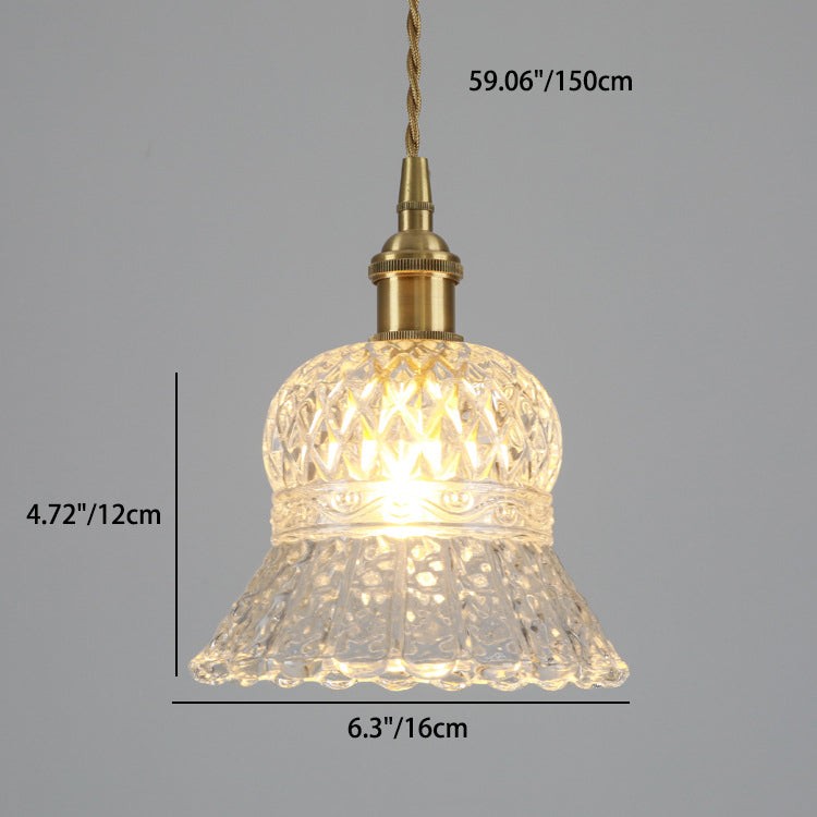 Traditional Japanese Brass Walnut Glass Ceramic Cylinder Conic Flower Bowl 1-Light Pendant Light For Dining Room K1280