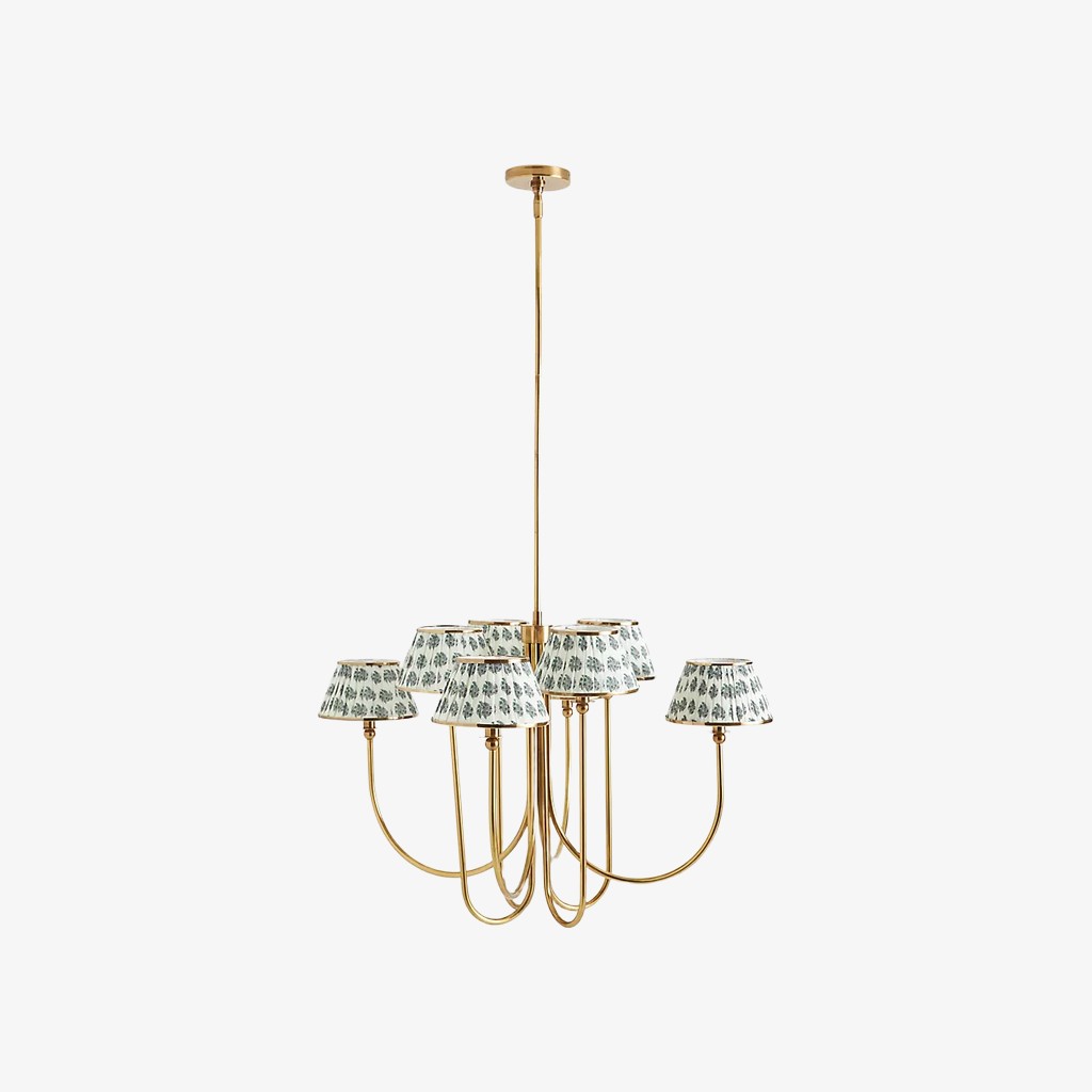 Ruchee Chandelier - Layered Fabric Shade Brass Ceiling Light for Dining or Living Spaces K1657