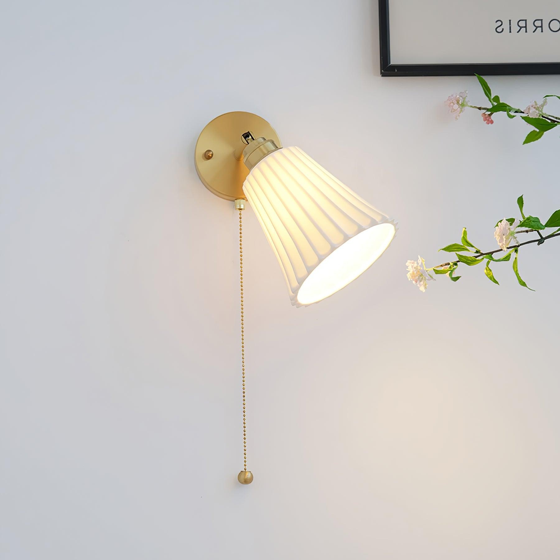 Modern Pull Cord Metal Ceramics Indoor Wall Lamp for Bedroom K730