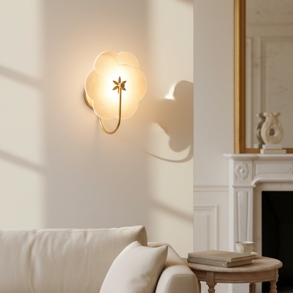 Albi Alabaster Wall Lamp - Carved floral Outlines are Suitable for Living Rooms or Bedrooms K1675