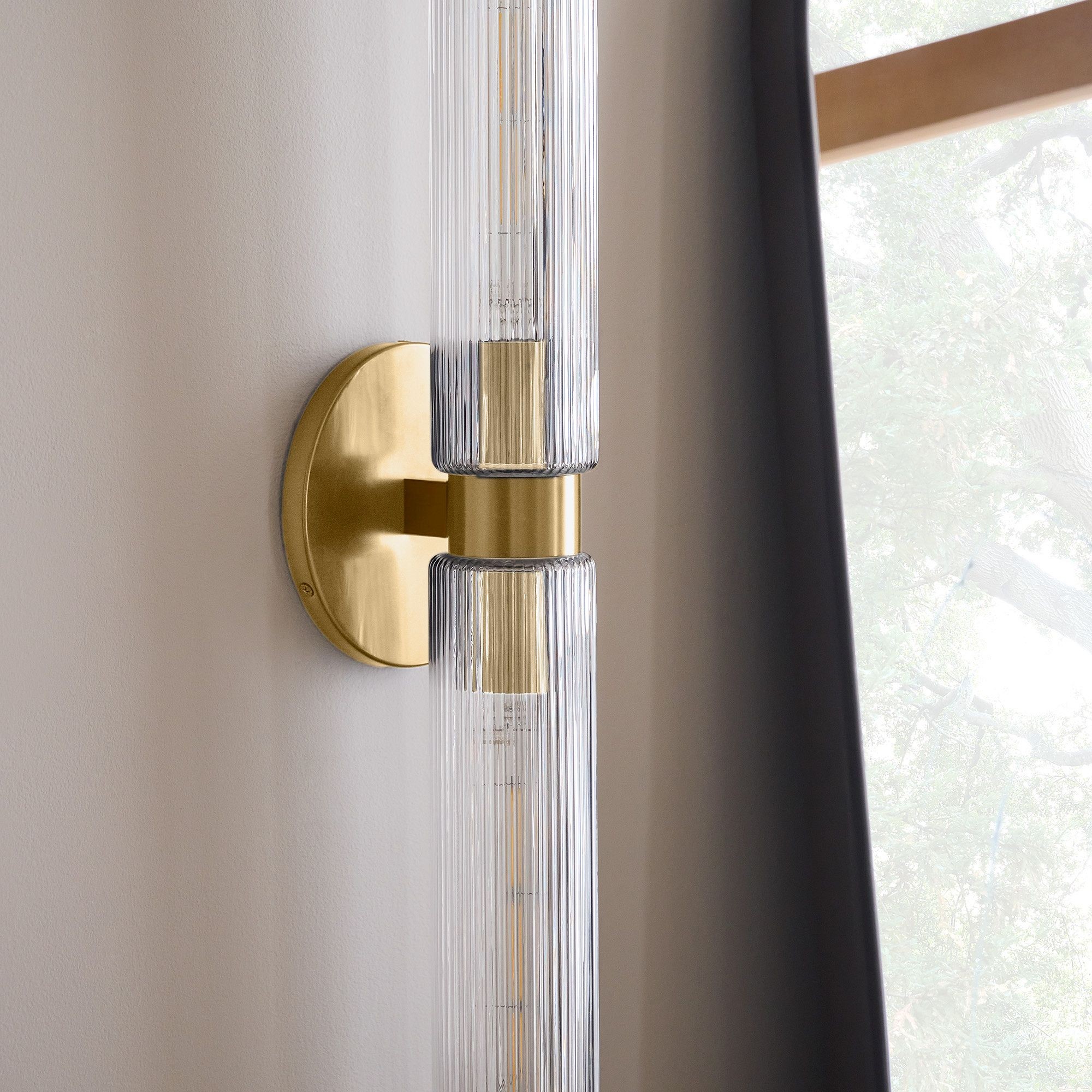 Rivora Modern Fluted Glass Wall Light - Double Short Indoor Outdoor Sconce K1374