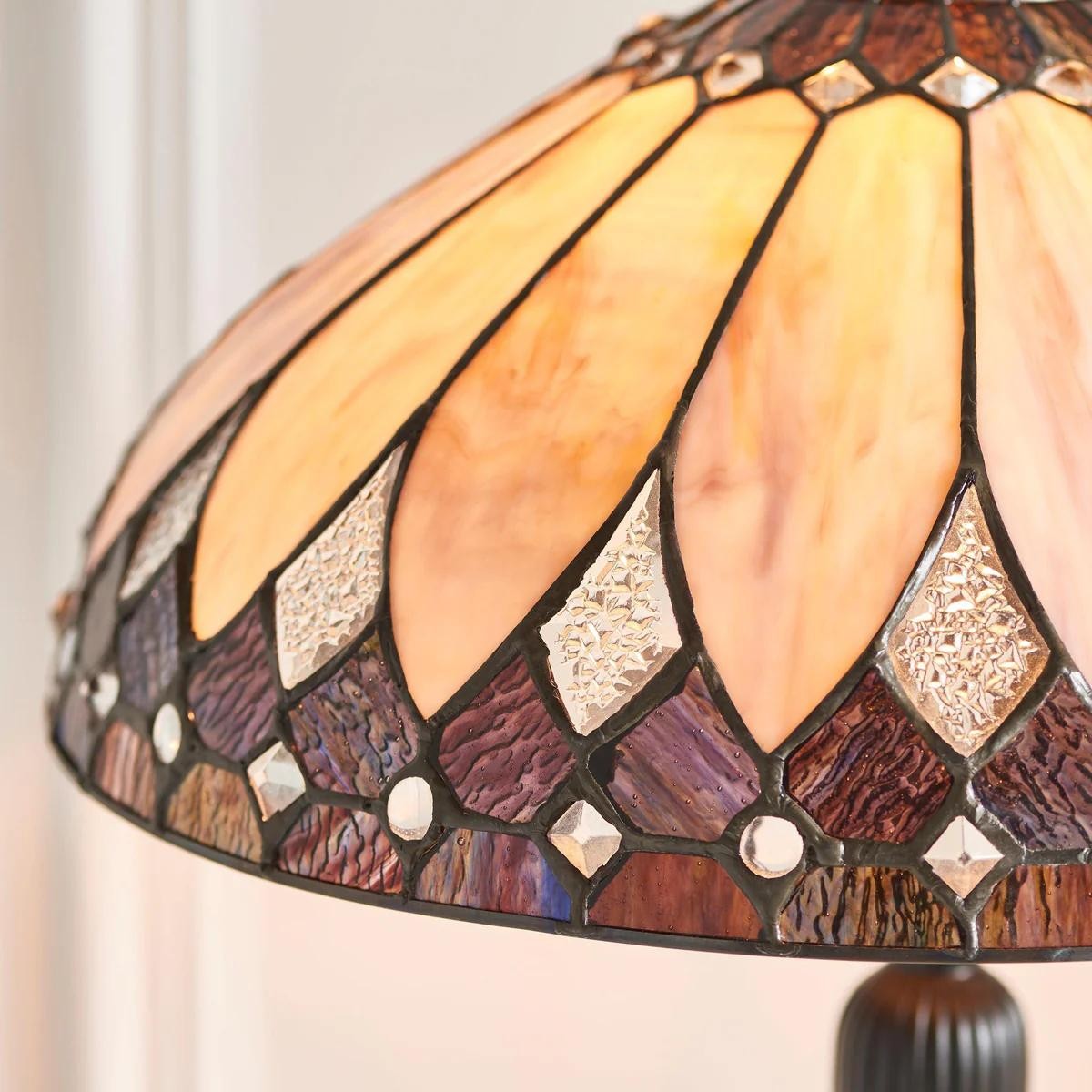 TF Brooklyn Tiffany Lamp Stained Glass Mosaic Table Lamp - Classic Art Deco Style for Living Room K1993