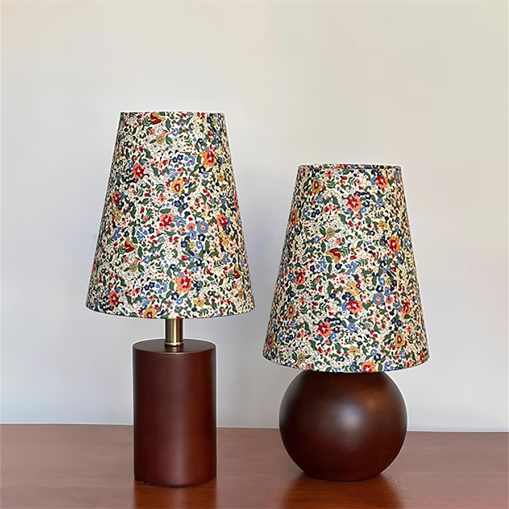 French Fabric Floral Wood Small Table Lamp For Bedroom K810