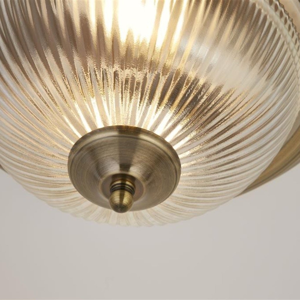 TF Vintora Modern Flush Ceiling Light - Ribbed Glass and Metal Trim for Kitchens or Hallways K2018