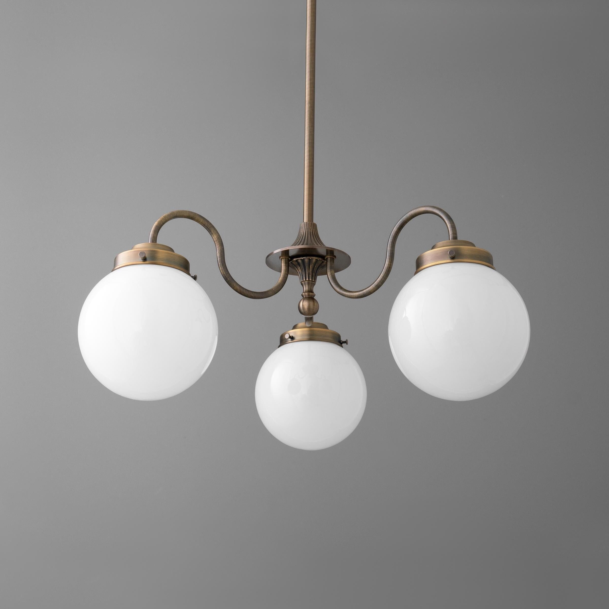 Glorica Glass Vintage Globe Chandelier - Brass 3-Light Frosted Glass Hanging Fixture K1496