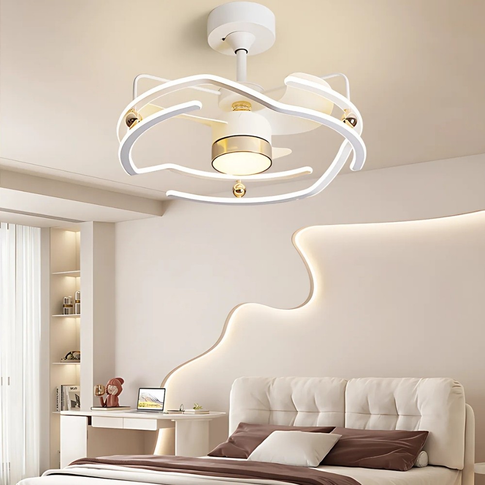 Modern White Led Ceiling Fan Light For Dining Room K1103